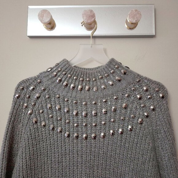 EUC Zara grey wool blend knit sweater with embellished details, L - Picture 5 of 7